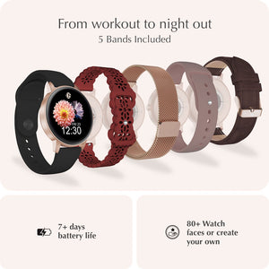 "Ora" Smartwatch Set with 5 Straps – Pink Gold