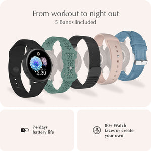 "Ora" Smartwatch Set with 5 Straps – Black