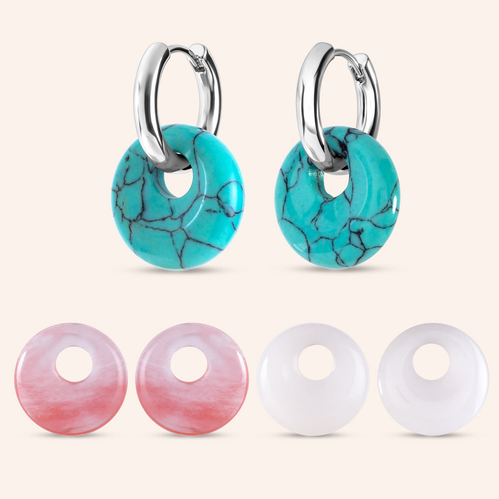 "Twist & Turn" 3-in-1 Gemstone Huggie Set