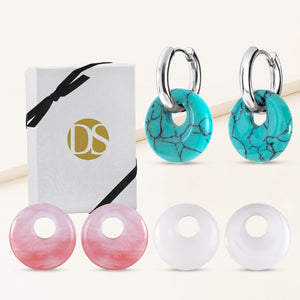 "Twist & Turn" 3-in-1 Gemstone Huggie Set
