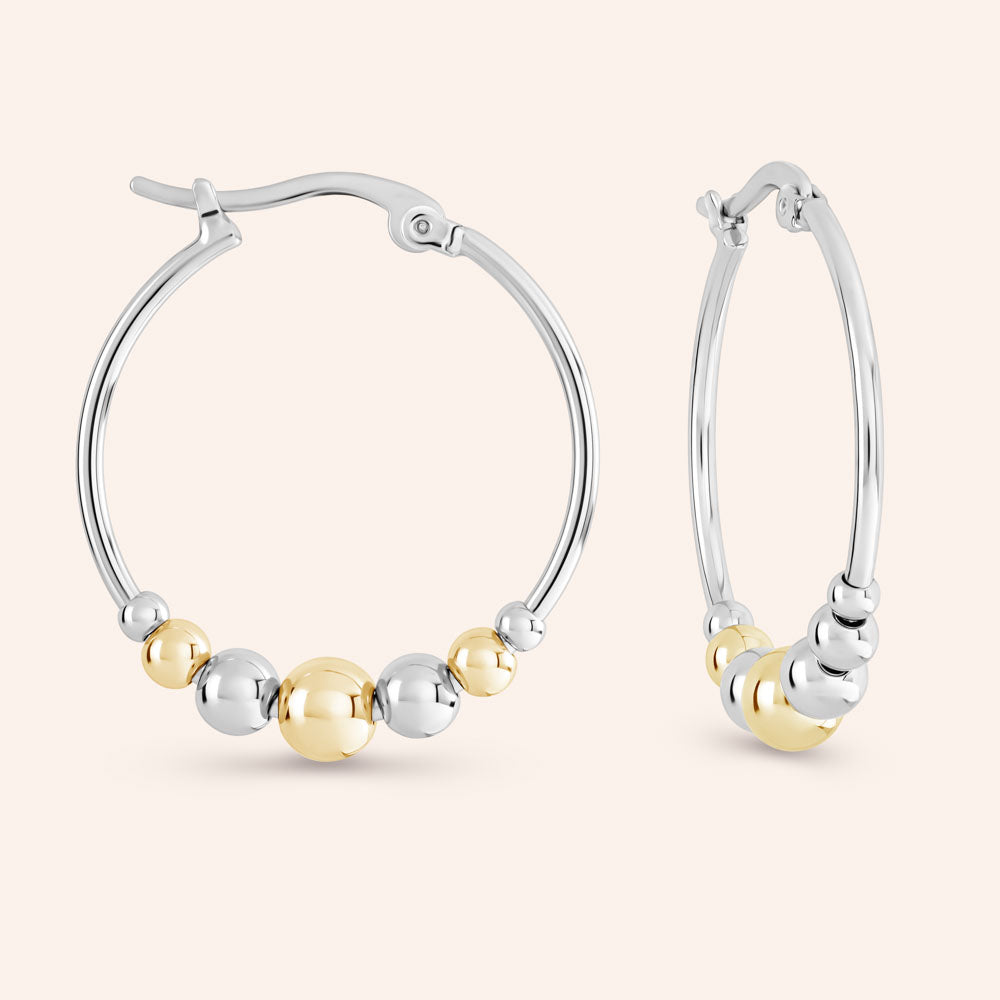 "Tessa" High Polished Beaded Hoop Earrings