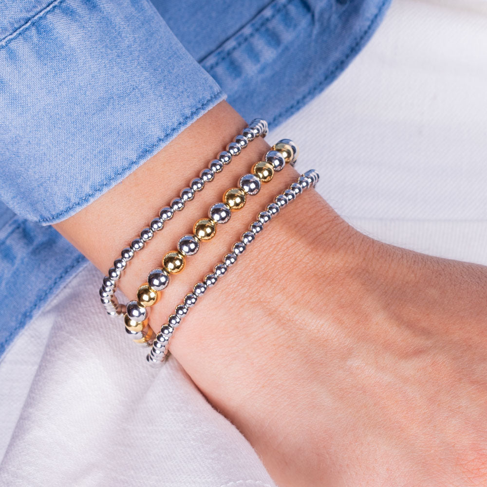 "Tessa" Set of 3 Two-Tone Stretch Bracelets