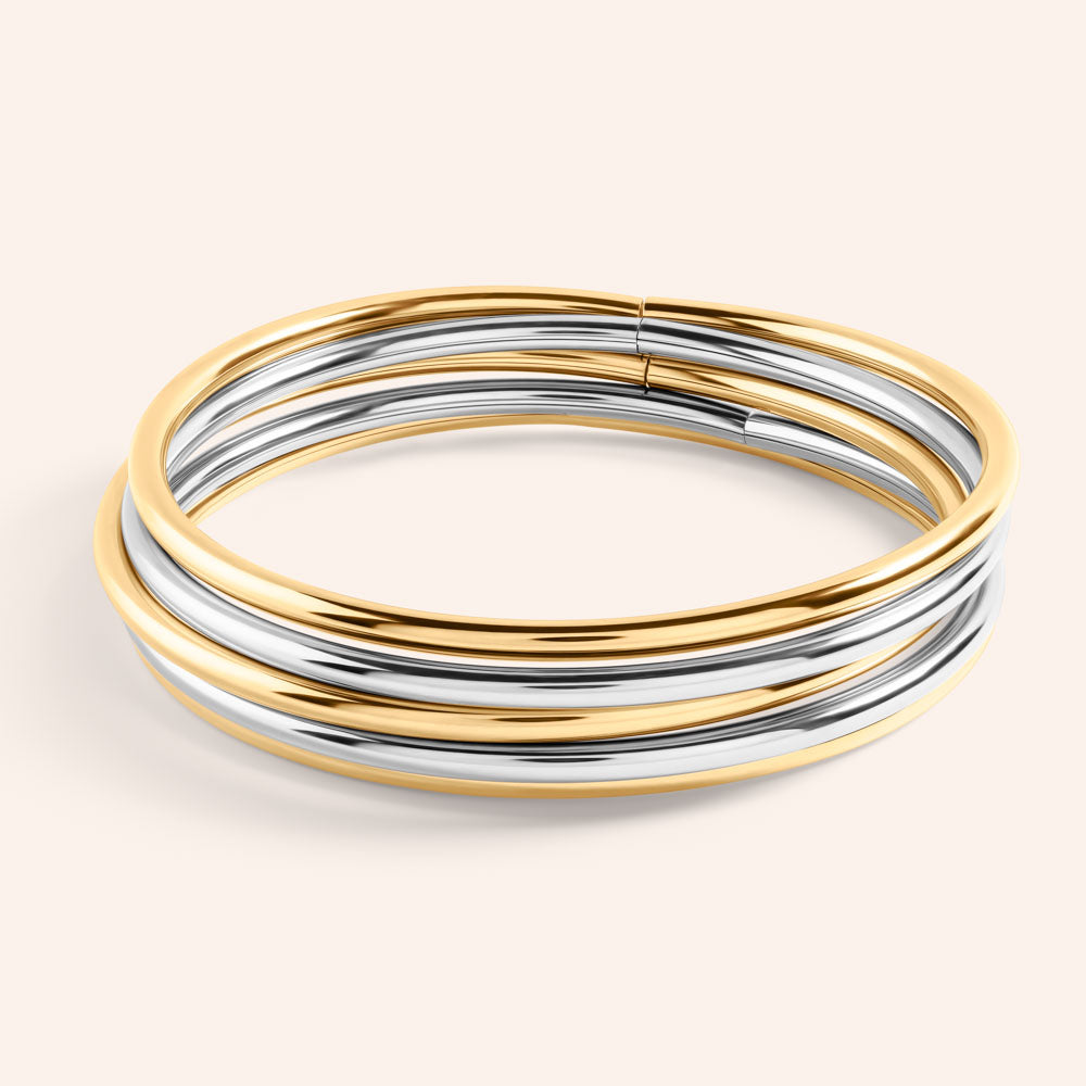 "Vivienne" Set of 5 Two-Tone Stackable Bangle Bracelets