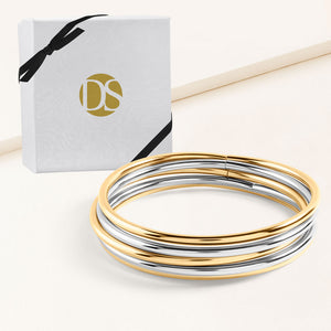 "Vivienne" Set of 5 Two-Tone Stackable Bangle Bracelets