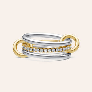 "Linked Forever" 3 Rows Stacked Pave Ring - Two-Tone