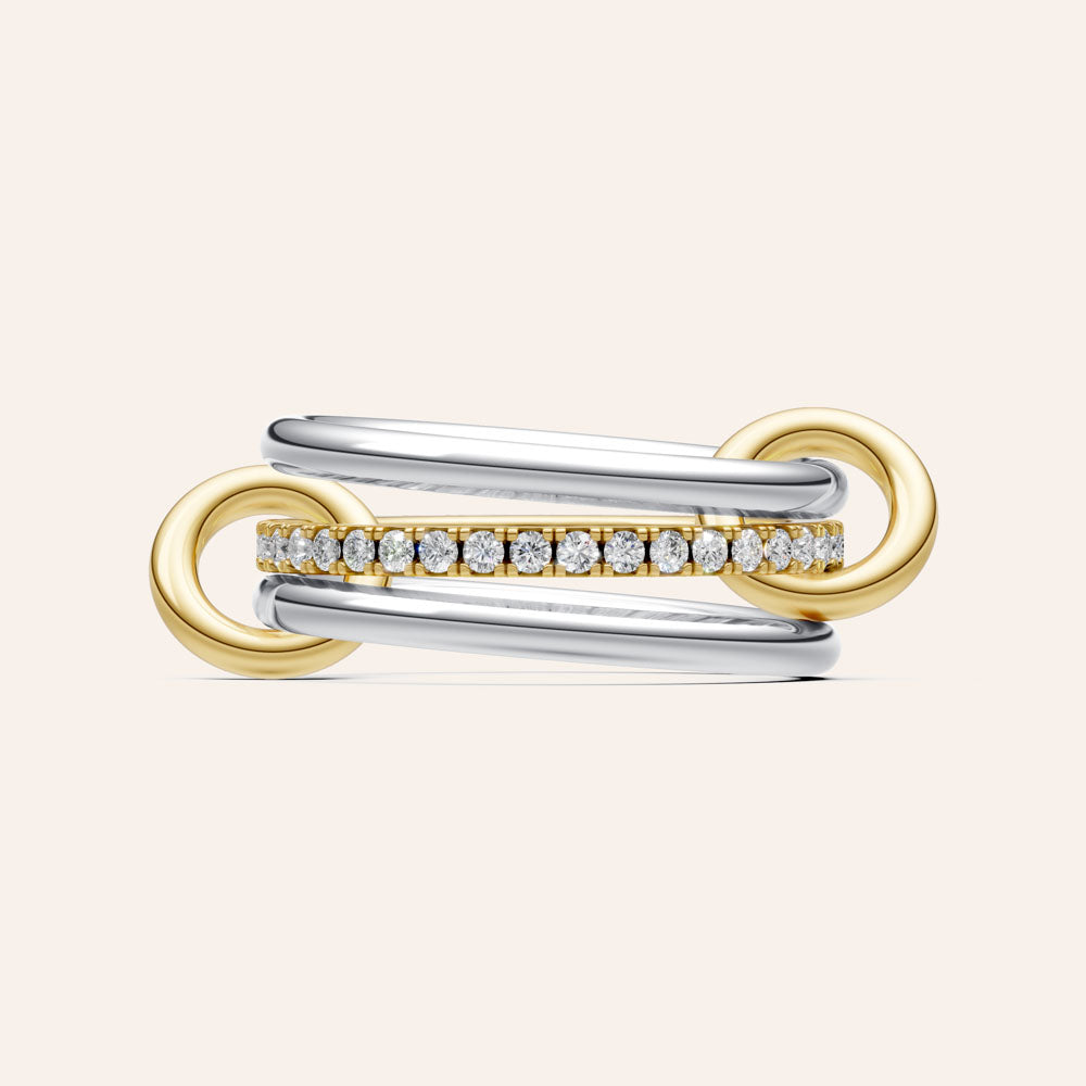 "Linked Forever" 3 Rows Stacked Pave Ring - Two-Tone