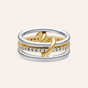 "Linked Forever" 3 Rows Stacked Pave Ring - Two-Tone