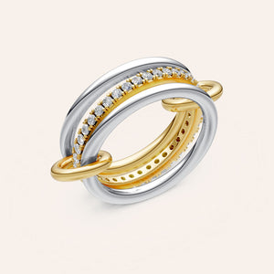 "Linked Forever" 3 Rows Stacked Pave Ring - Two-Tone