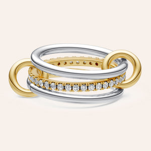 "Linked Forever" 3 Rows Stacked Pave Ring - Two-Tone