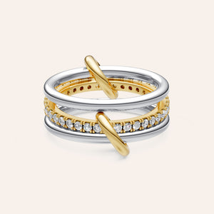 "Linked Forever" 3 Rows Stacked Pave Ring - Two-Tone