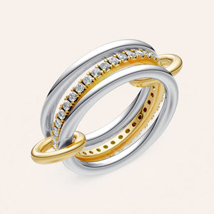 "Linked Forever" 3 Rows Stacked Pave Ring - Two-Tone