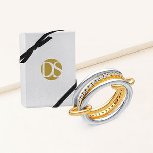"Linked Forever" 3 Rows Stacked Pave Ring - Two-Tone