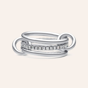 "Linked Forever" 3 Rows Stacked Pave Ring - Silver