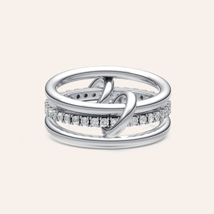 "Linked Forever" 3 Rows Stacked Pave Ring - Silver