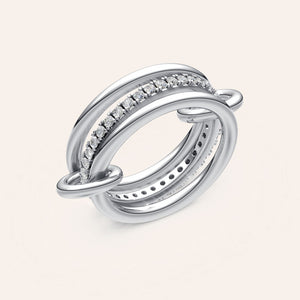 "Linked Forever" 3 Rows Stacked Pave Ring - Silver