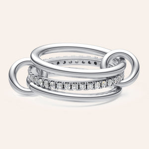 "Linked Forever" 3 Rows Stacked Pave Ring - Silver