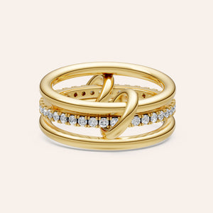 "Linked Forever" 3 Rows Stacked Pave Ring - Gold
