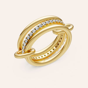 "Linked Forever" 3 Rows Stacked Pave Ring - Gold