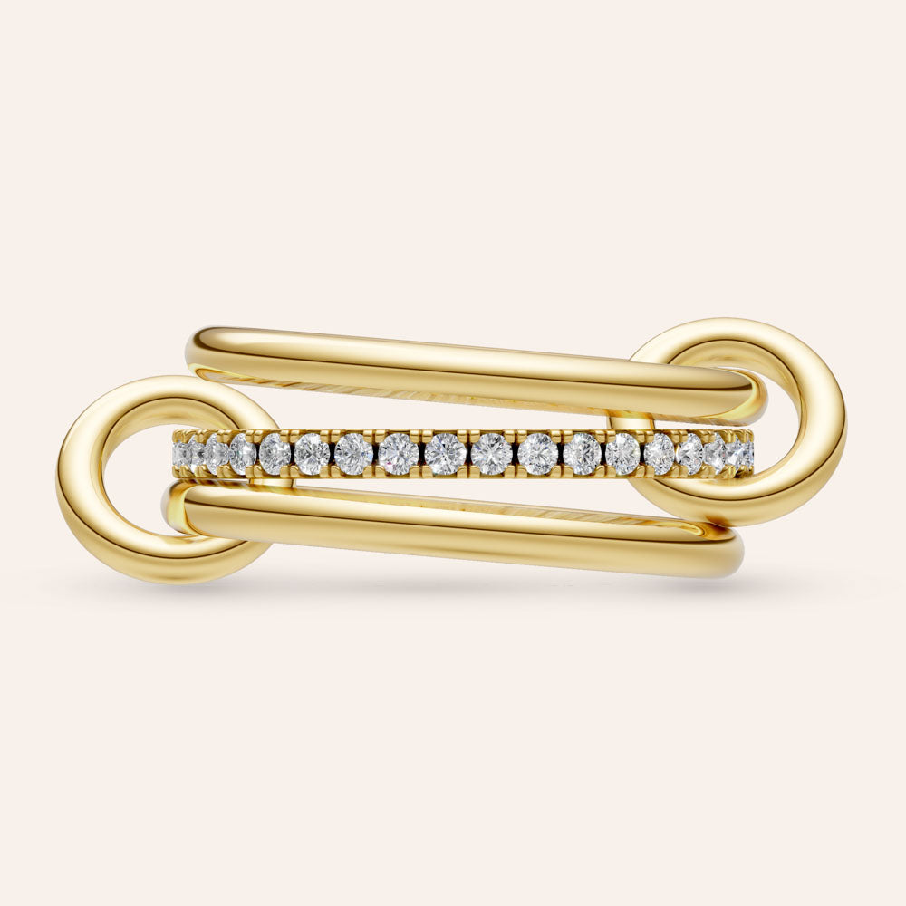 "Linked Forever" 3 Rows Stacked Pave Ring - Gold
