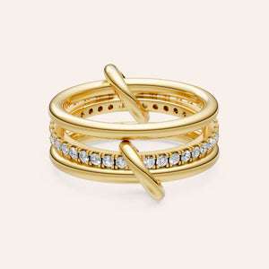 "Linked Forever" 3 Rows Stacked Pave Ring - Gold