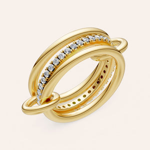 "Linked Forever" 3 Rows Stacked Pave Ring - Gold