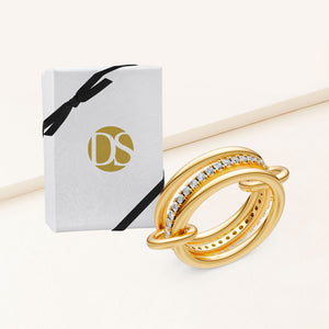 "Linked Forever" 3 Rows Stacked Pave Ring - Gold