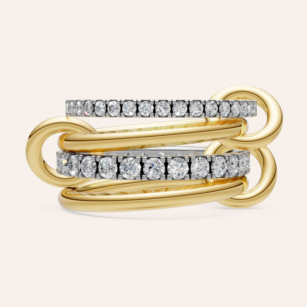 "Linked Forever" 4 Rows Stacked Pave Ring - Two Tone