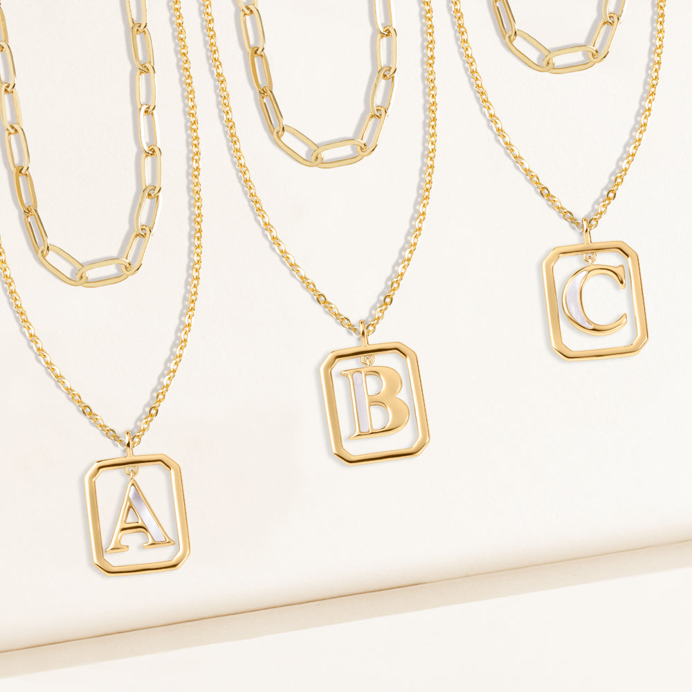 "Aura" Set of 2 Floating Initial Mother-of-Pearl Necklaces