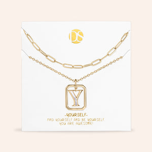 "Aura" Set of 2 Floating Initial Mother-of-Pearl Necklaces