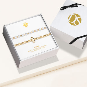 "Yours to Keep" Set of 2 Initial & Pearl Stretch Bracelets