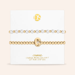 "Yours to Keep" Set of 2 Initial & Pearl Stretch Bracelets