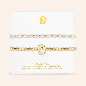 "Yours to Keep" Set of 2 Initial & Pearl Stretch Bracelets