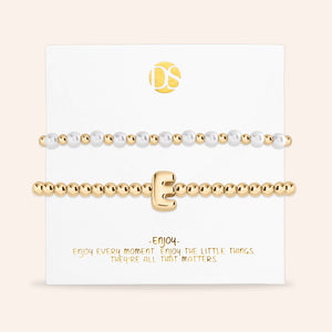 "Yours to Keep" Set of 2 Initial & Pearl Stretch Bracelets
