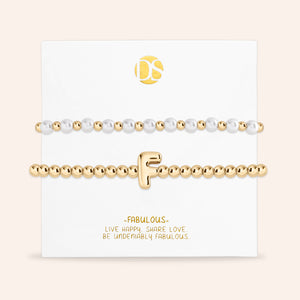 "Yours to Keep" Set of 2 Initial & Pearl Stretch Bracelets