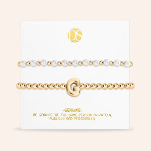 "Yours to Keep" Set of 2 Initial & Pearl Stretch Bracelets
