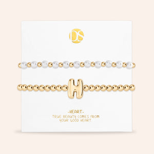 "Yours to Keep" Set of 2 Initial & Pearl Stretch Bracelets