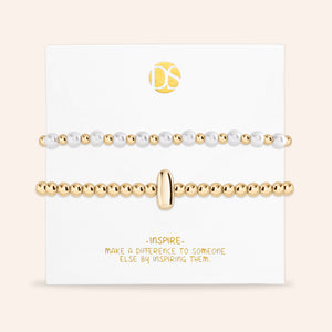 "Yours to Keep" Set of 2 Initial & Pearl Stretch Bracelets