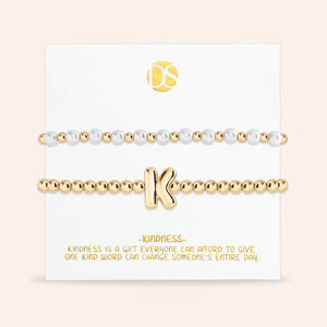 "Yours to Keep" Set of 2 Initial & Pearl Stretch Bracelets