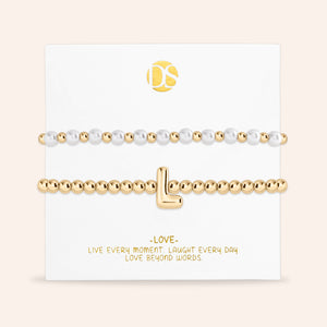 "Yours to Keep" Set of 2 Initial & Pearl Stretch Bracelets