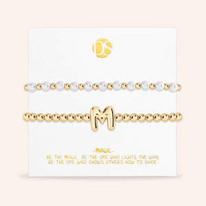 "Yours to Keep" Set of 2 Initial & Pearl Stretch Bracelets