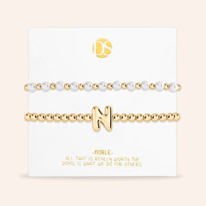 "Yours to Keep" Set of 2 Initial & Pearl Stretch Bracelets