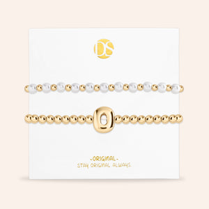 "Yours to Keep" Set of 2 Initial & Pearl Stretch Bracelets