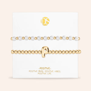 "Yours to Keep" Set of 2 Initial & Pearl Stretch Bracelets