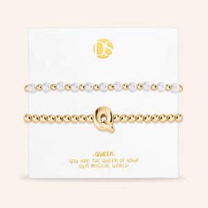 "Yours to Keep" Set of 2 Initial & Pearl Stretch Bracelets