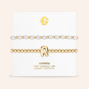 "Yours to Keep" Set of 2 Initial & Pearl Stretch Bracelets