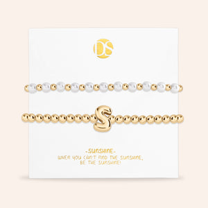 "Yours to Keep" Set of 2 Initial & Pearl Stretch Bracelets
