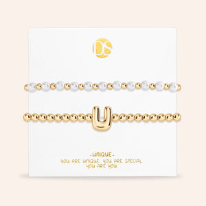 "Yours to Keep" Set of 2 Initial & Pearl Stretch Bracelets
