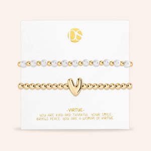 "Yours to Keep" Set of 2 Initial & Pearl Stretch Bracelets
