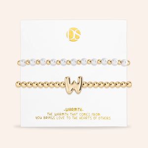 "Yours to Keep" Set of 2 Initial & Pearl Stretch Bracelets