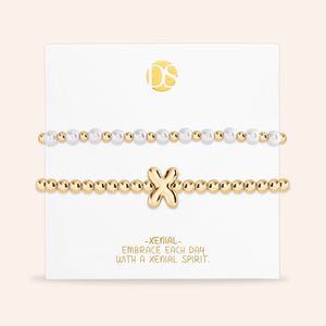 "Yours to Keep" Set of 2 Initial & Pearl Stretch Bracelets